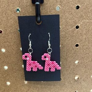 Pink Dinosaur perler bead earrings